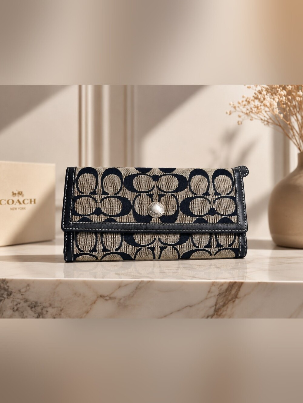 Coach Signature Logo Black and Tan Continental Wallet